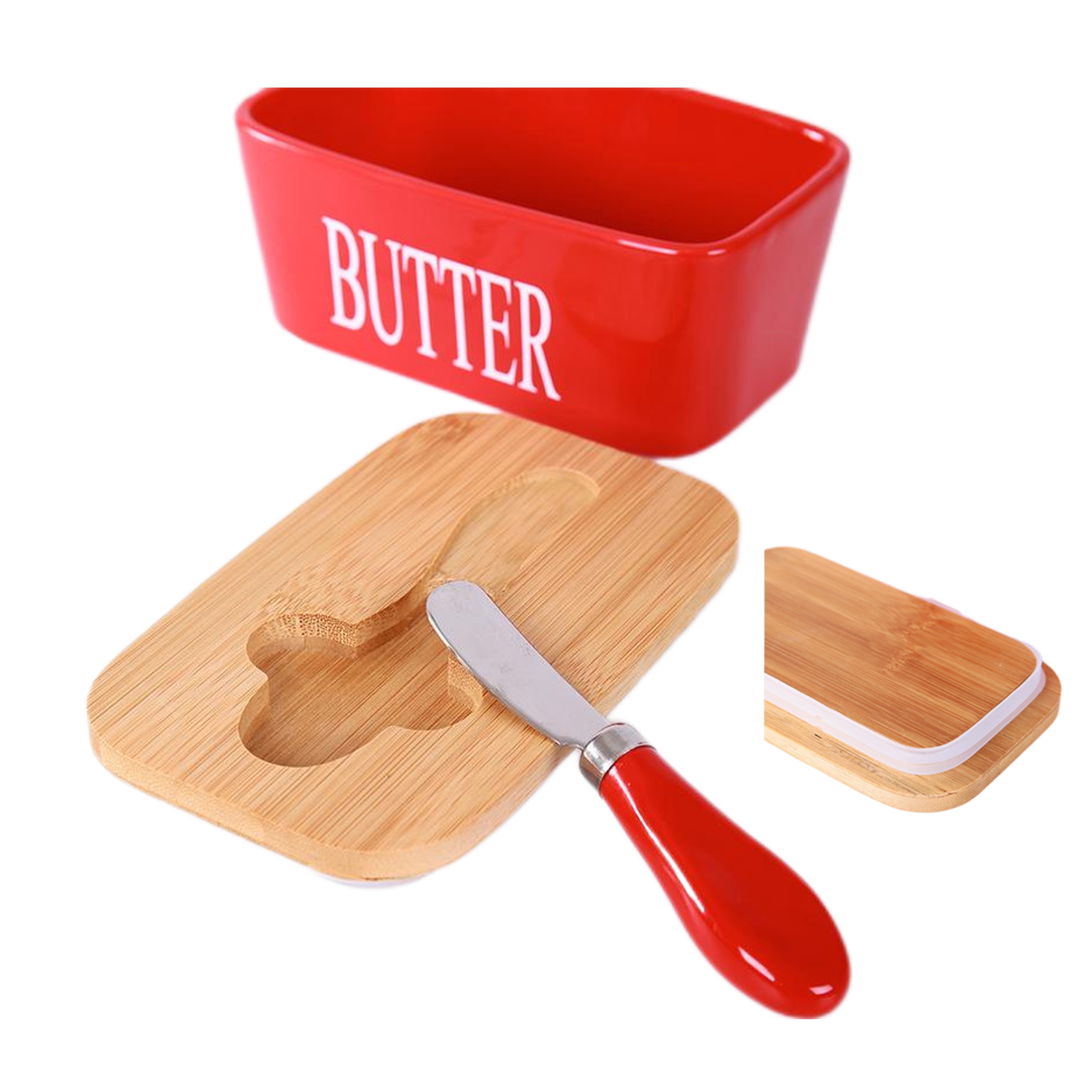 Butter Dish with Bamboo Lid & Knife (direct import) 2