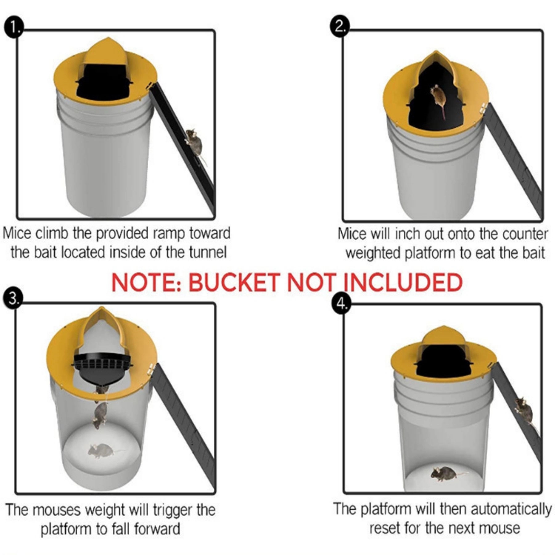 Mouse Trap Bucket lid Flip Slide Reusable Indoor 6
