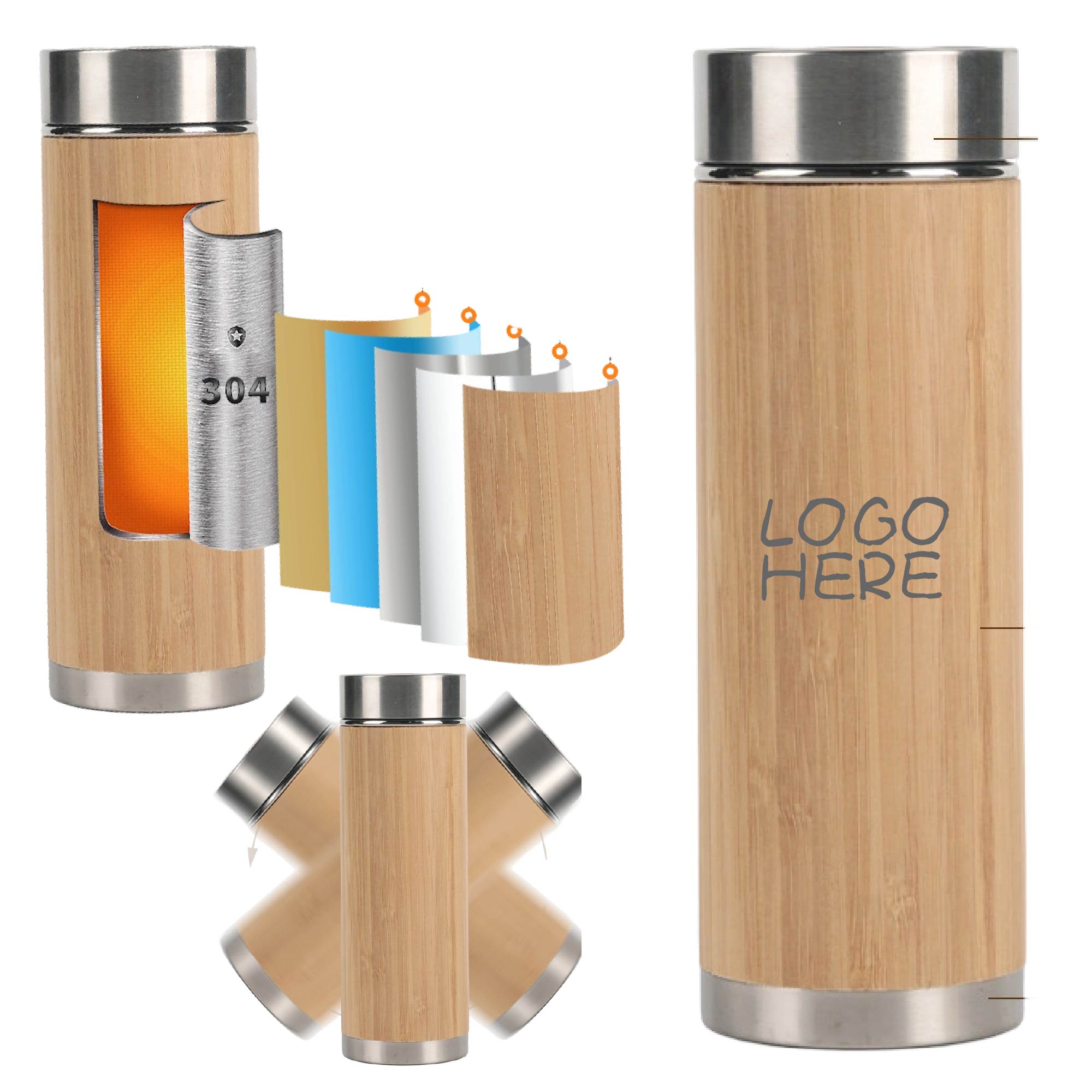 Leak-Proof Portable Bamboo-Shell Stainless Steel Water Cup 2