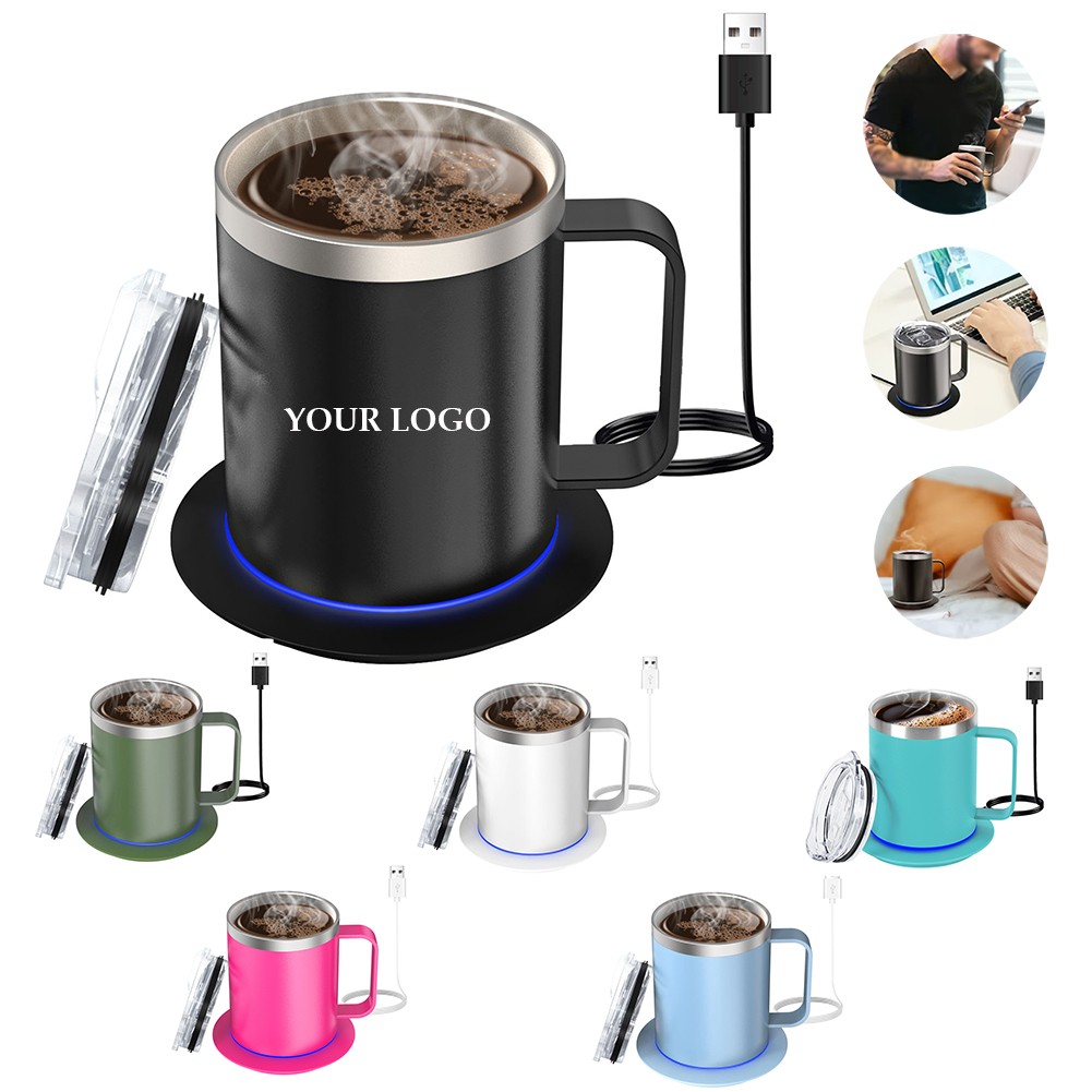 12oz Stainless Steel Smart Heated Coffee Mug Warmer Set 3