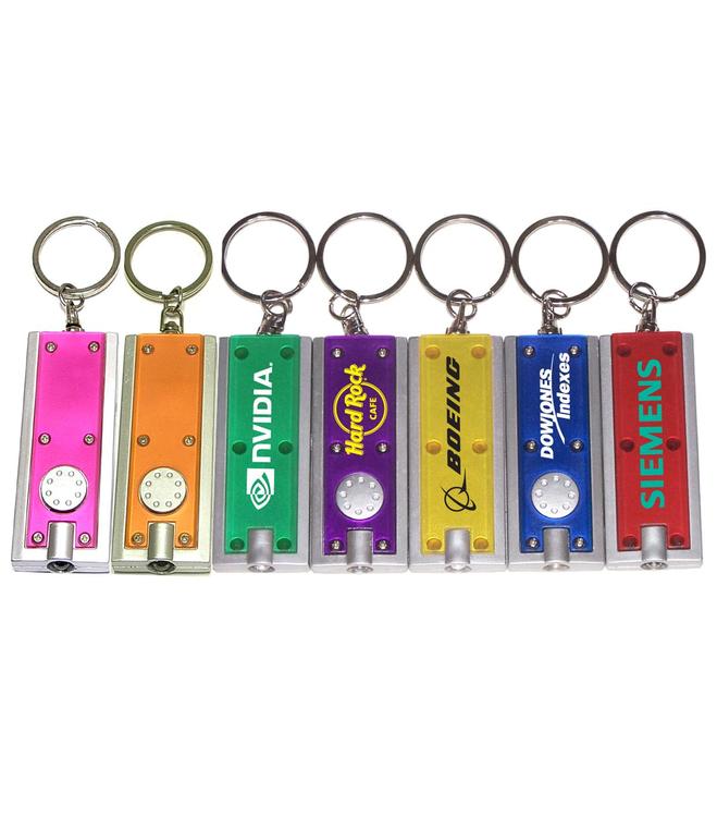 Slim rectangular flash light with swivel key chain
