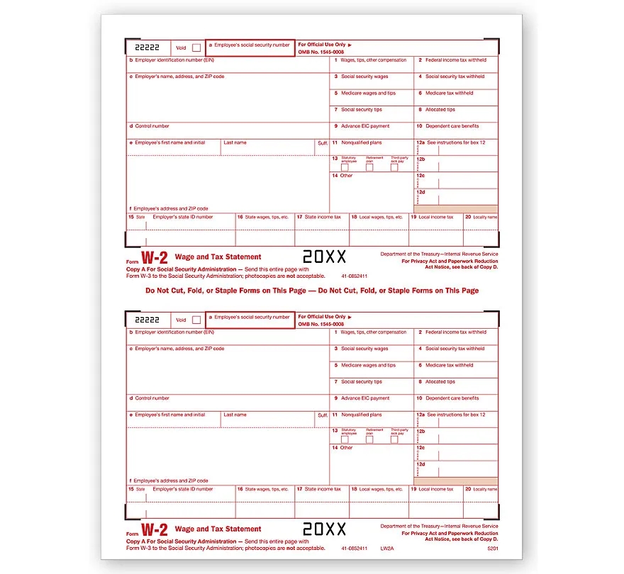 Laser W-2, Federal Copy A Forms 1