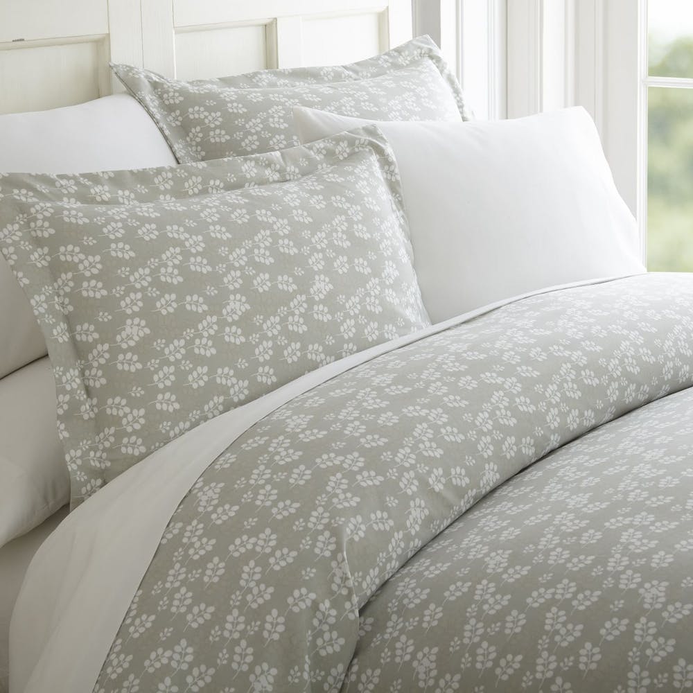Duvet Cover Sets - Gray Wheat Floral Queen 3 Piece 2