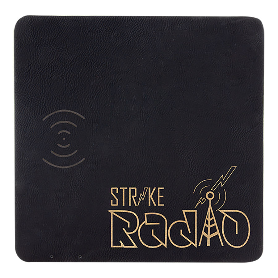 8" x 8" Black/Gold Leatherette Phone Charging Mat 1