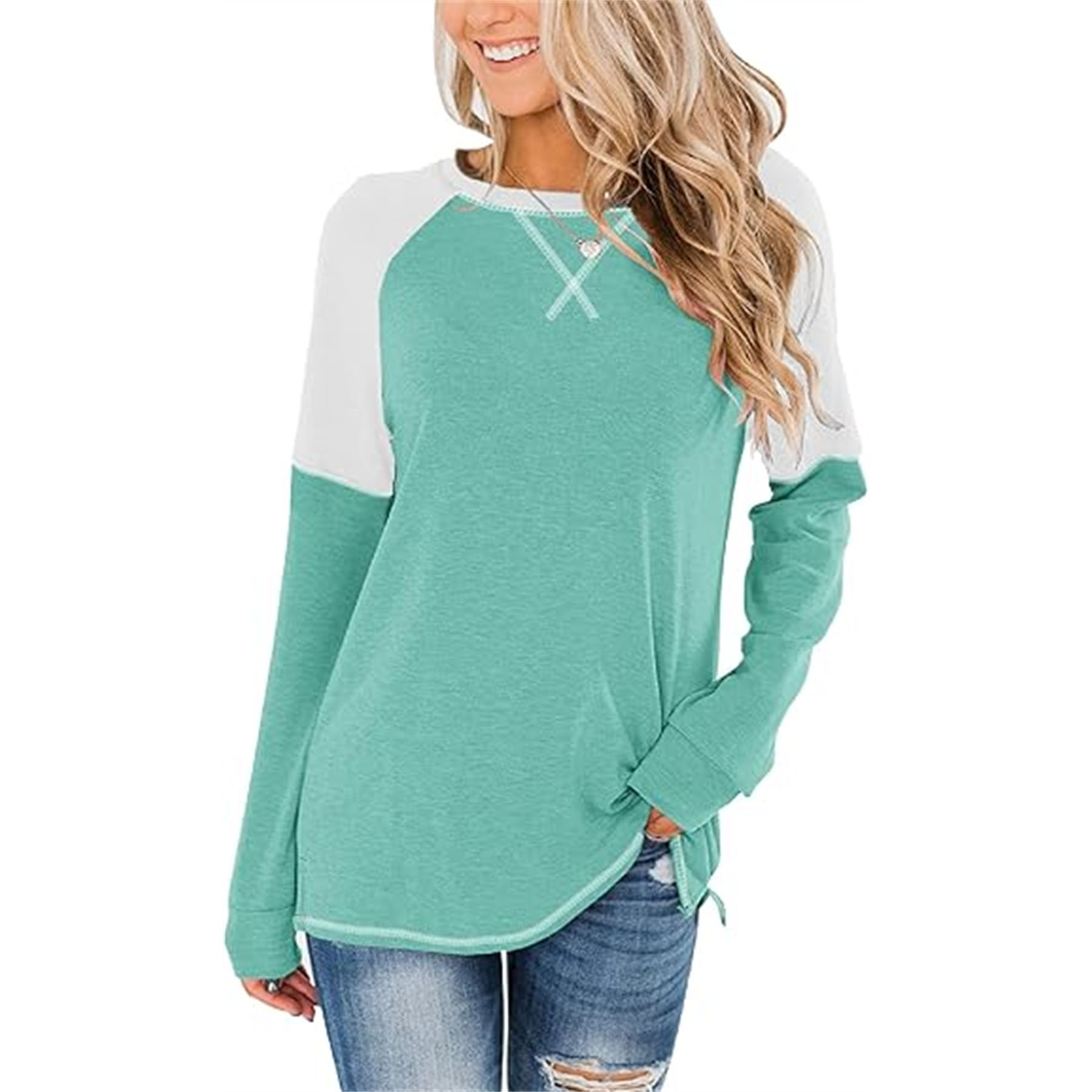 Women's Crew Neck Color Block Blouse 12