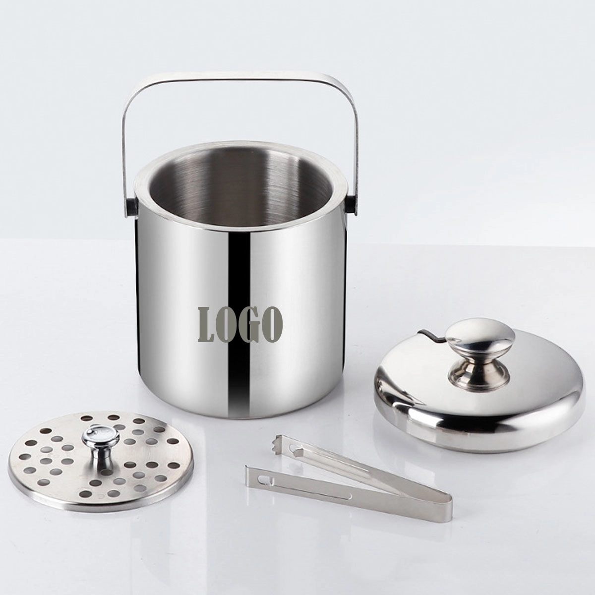 Stainless Steel Double Wall Ice Bucket with Lid and Tongs 5