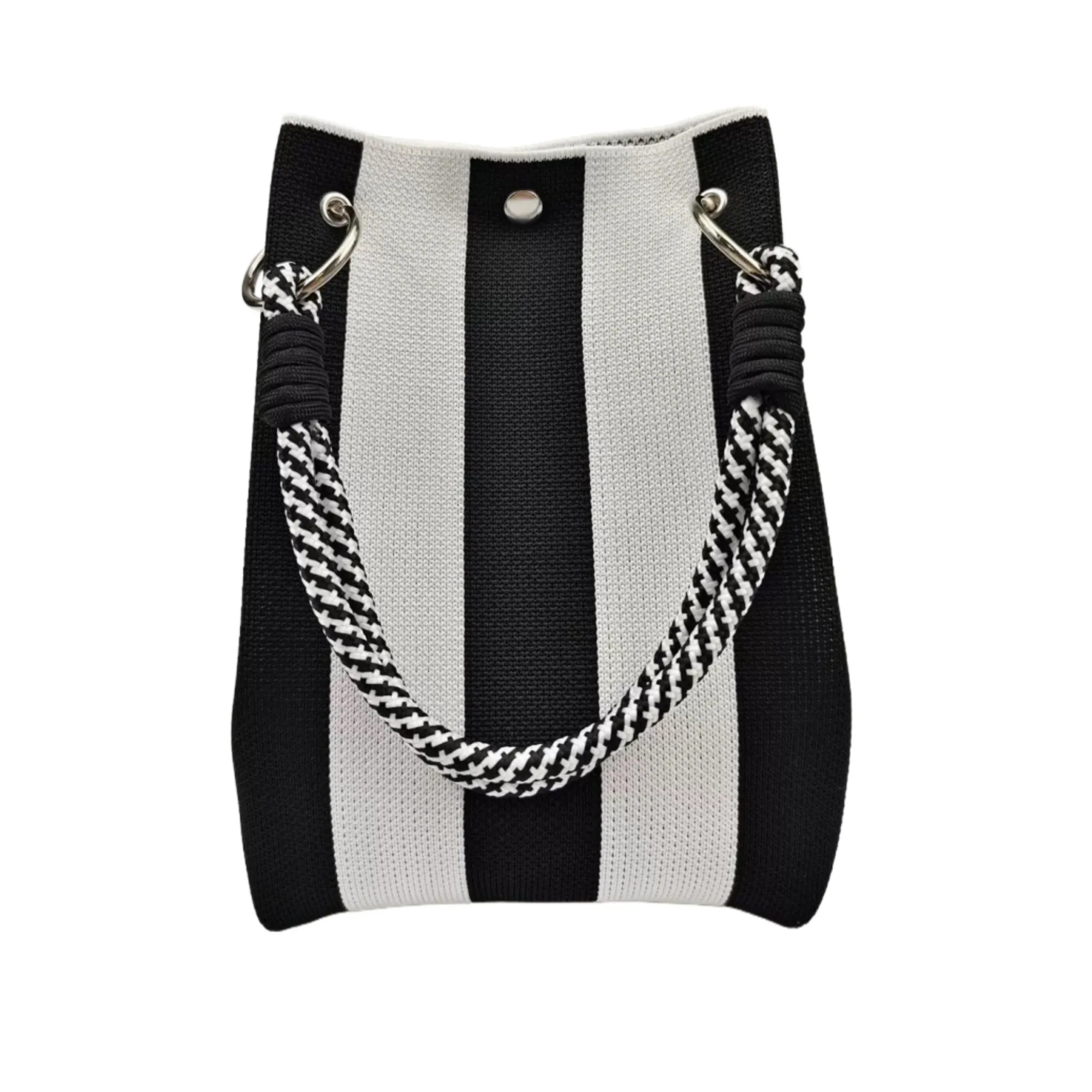 Striped Knitted Woven Tote Bag Bucket Handbag 2