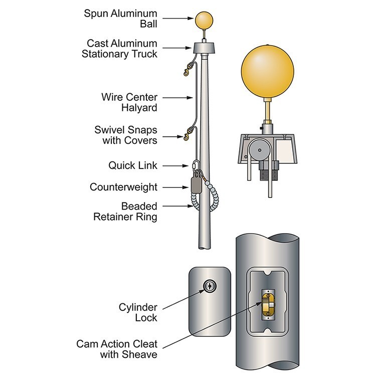 35' Vanguard Commercial Pole with Internal Halyard - Satin 3