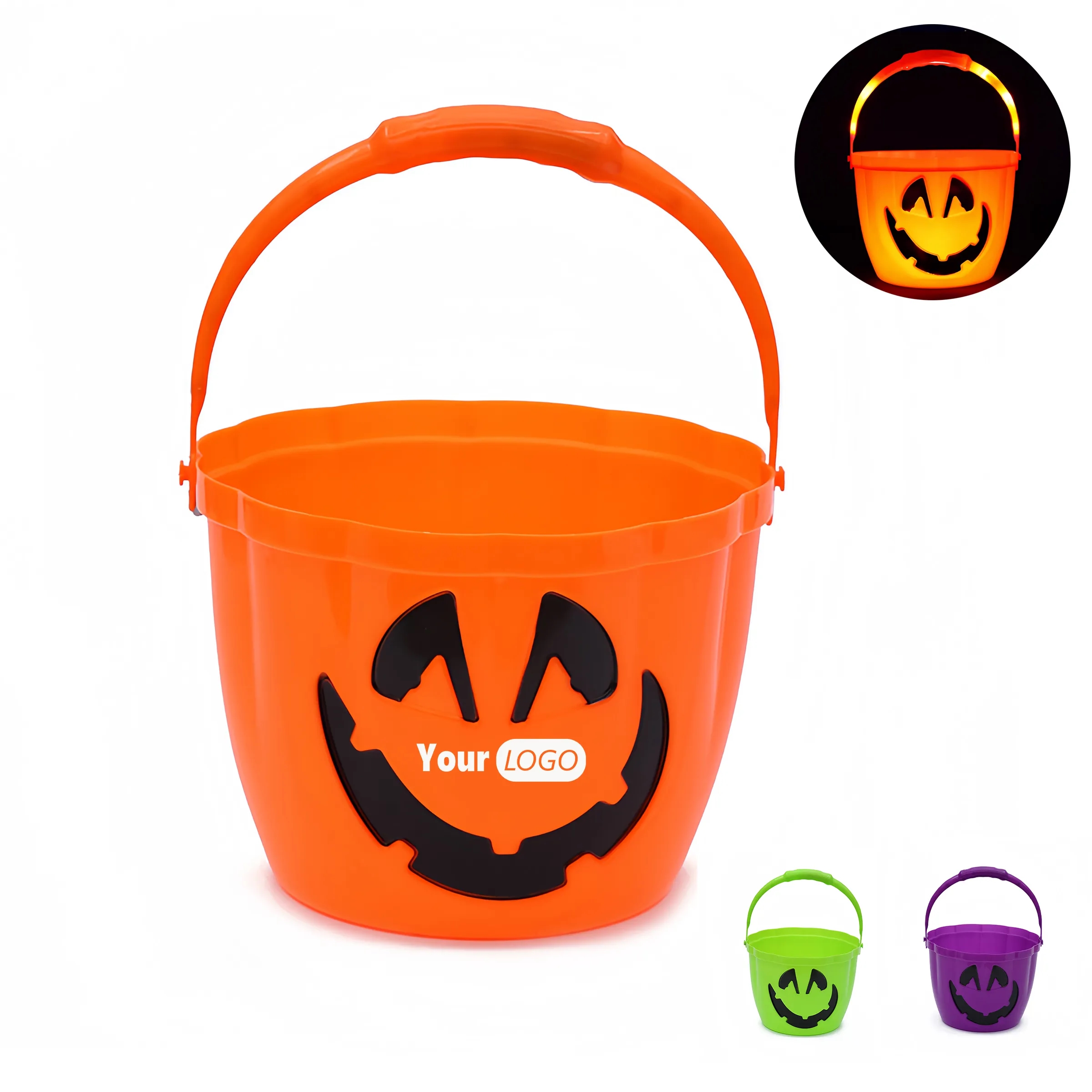 Plastic Halloween Hand-Held Luminous Pumpkin Bucket 5