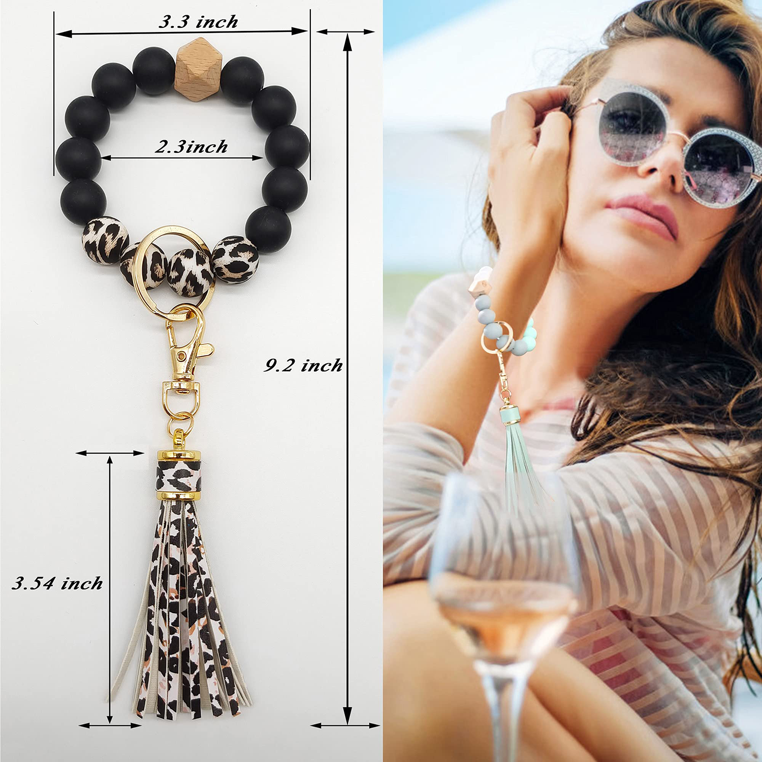Leather Tassel With Silicone Bead Women's Keychain 2