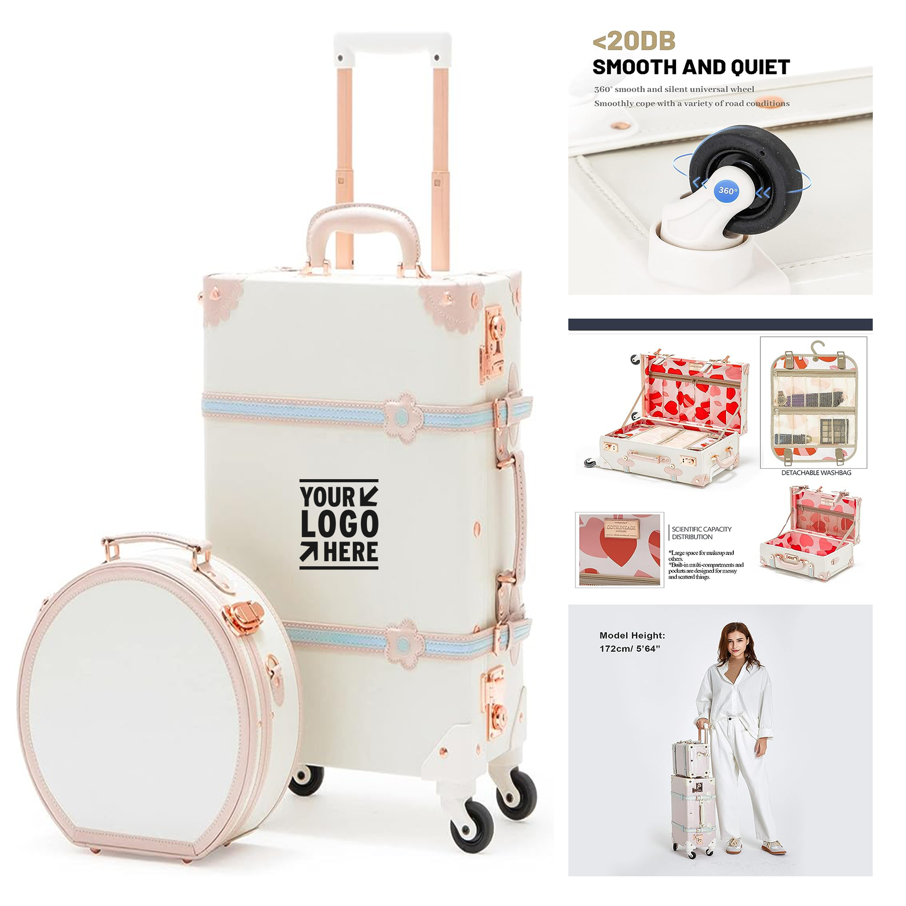 20 Inch Suitcase with Spinner Wheels Women Small Travel Hat Box 2 Pieces Vintage Luggage Sets
