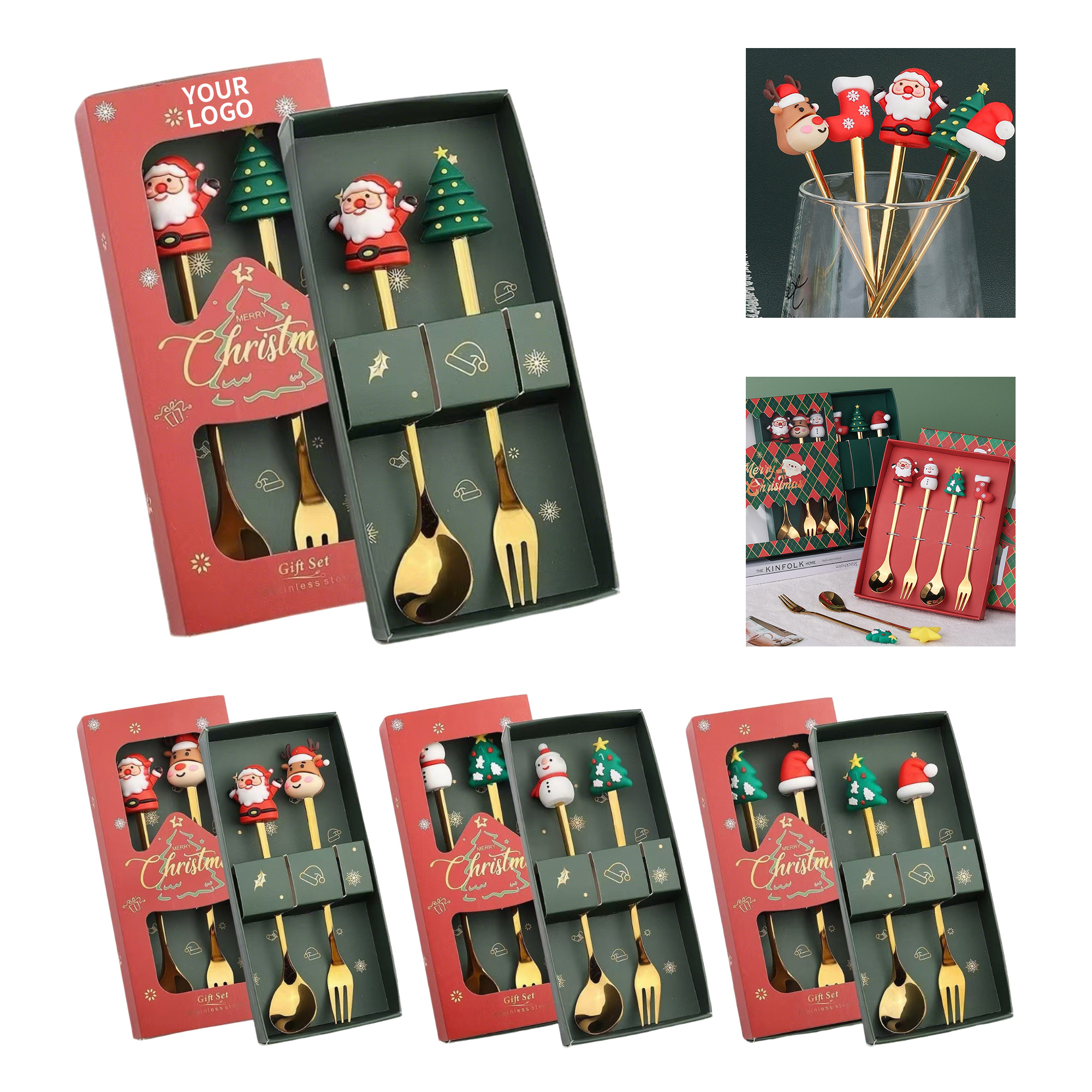 Two Piece Christmas Spoon Fork Set 7.4 x 3.2 x 1" 3