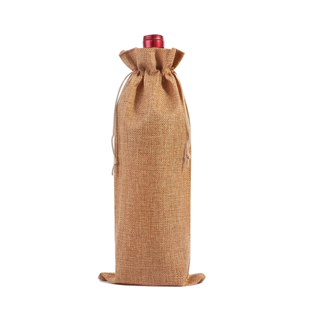 MOQ 20 Burlap Drawstring Wine Bottle Bag 14"L x 6"W 9