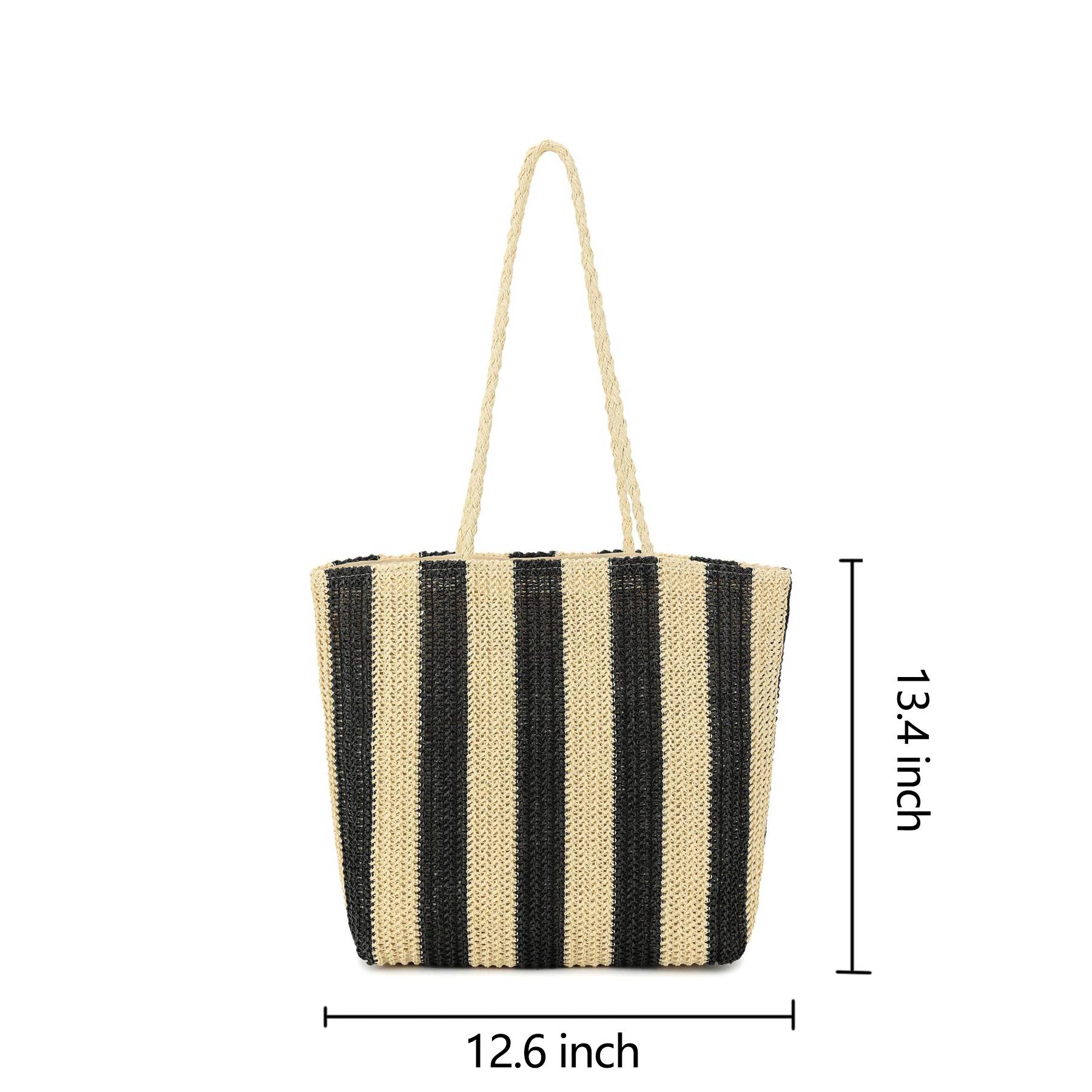 Women Beach Straw Striped Tote Bag 8