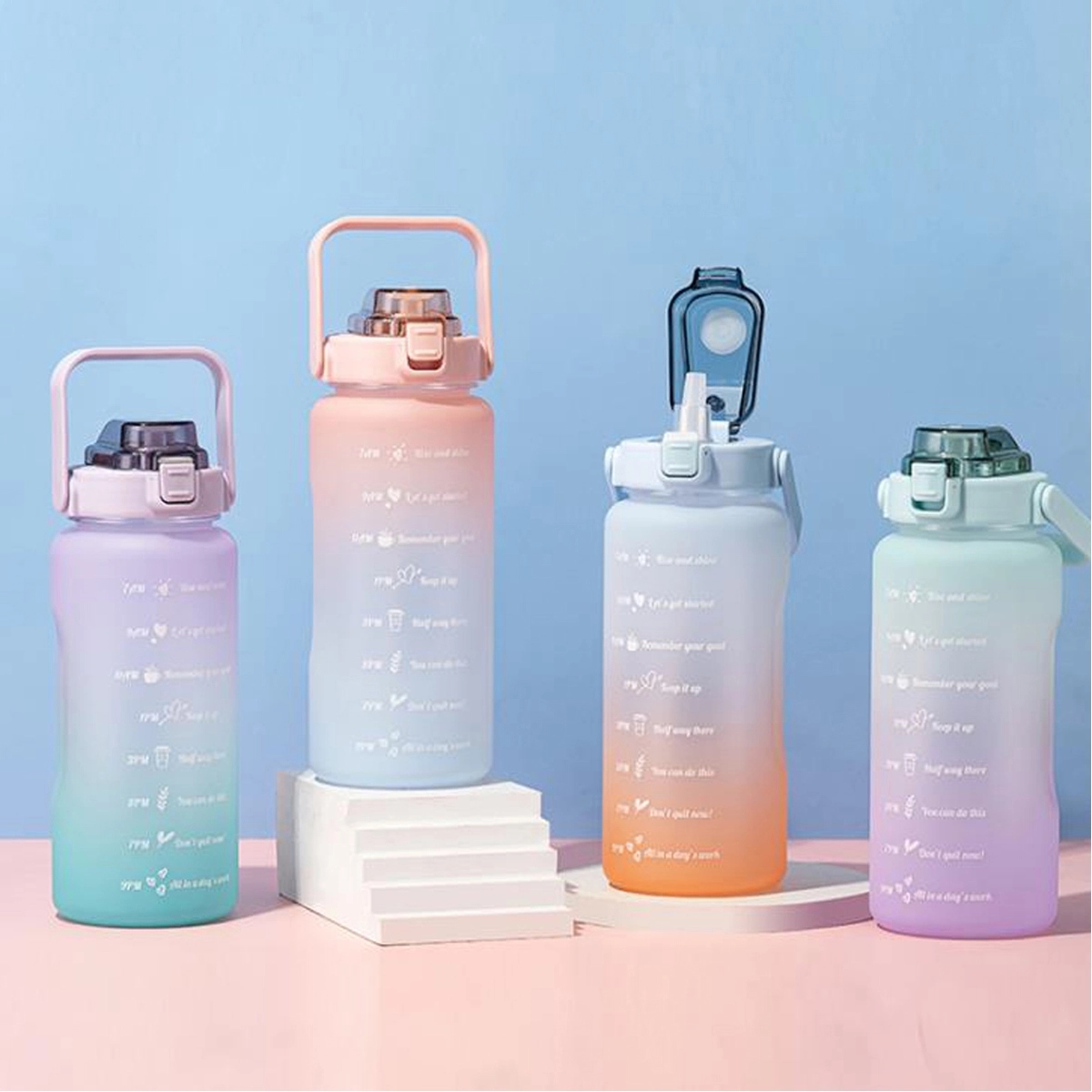 Water Bottle with Straw with Motivational Time Marker 3