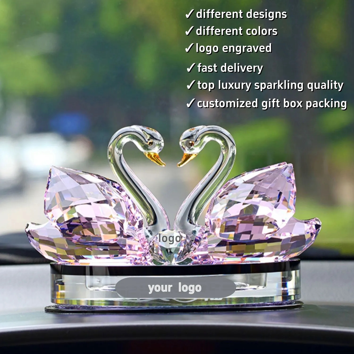 Crystal Swan Figurine Glass Paperweight Table Centerpiece 2
