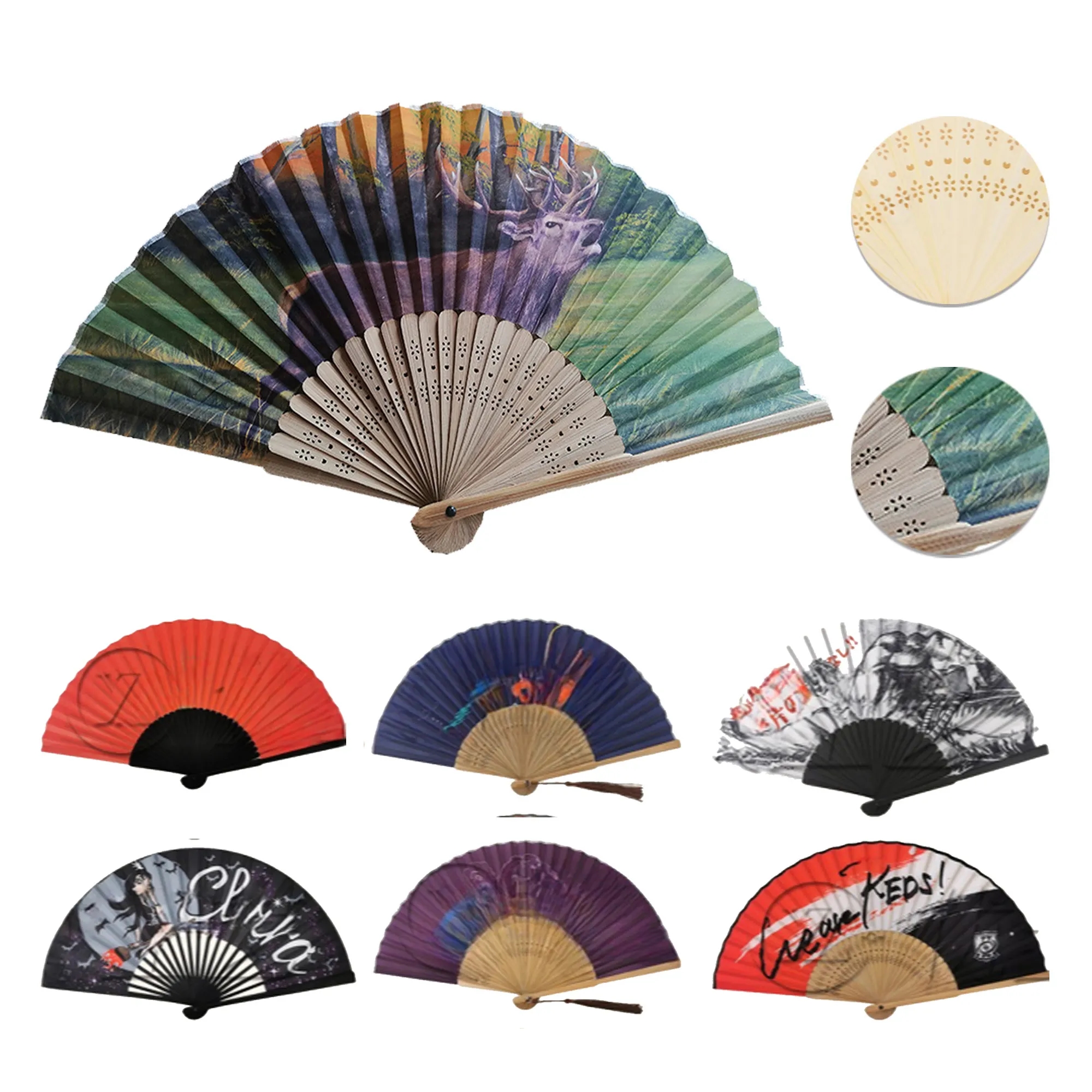 Folding Hand Fan With Bamboo Rib