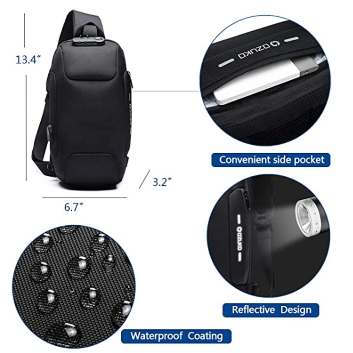 Anti Theft Sling Bag with USB Charging Port 6