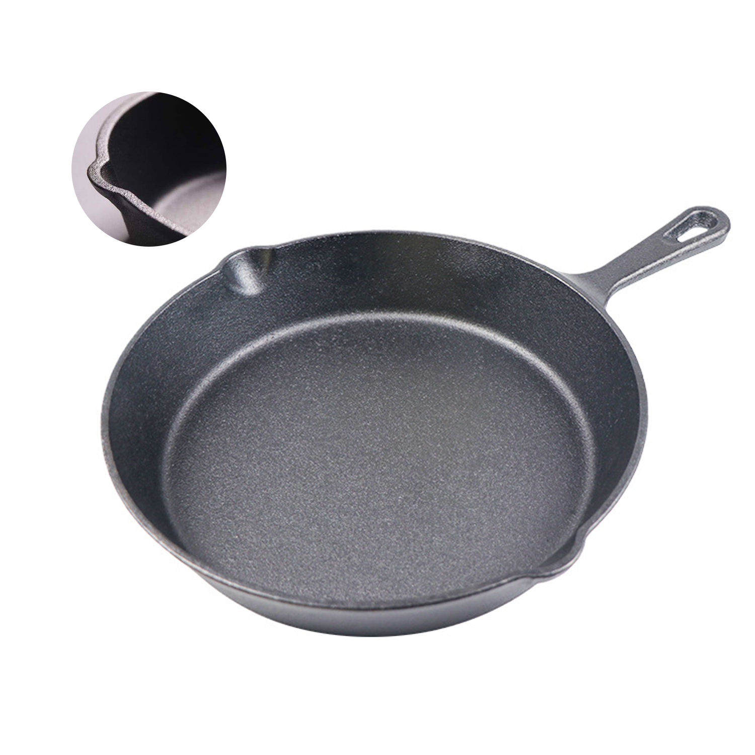 Outdoor BBQ Fry Meat Single Handle Cast Iron Round Pan 6