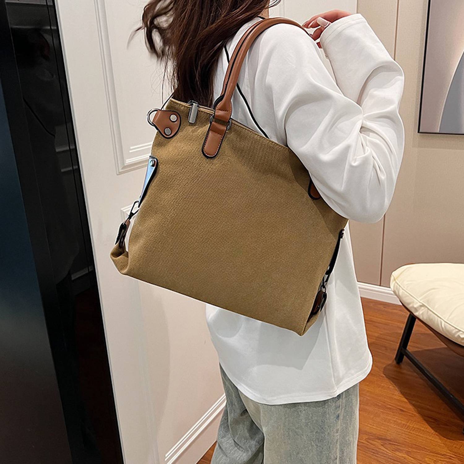 Large Capacity Single Shoulder Diagonal Canvas Tote Bag, custom tote bag with logo imprint 4
