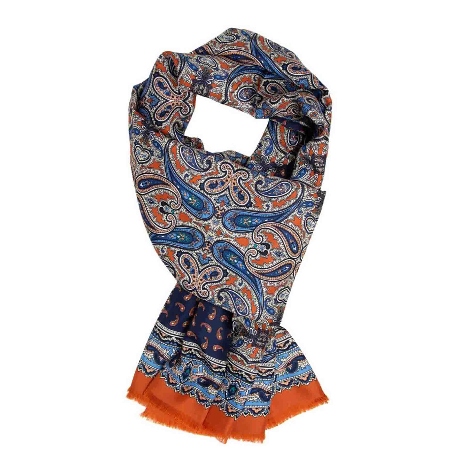 Double Printed Long Mulberry Silk Scarf with Fringed trims 1