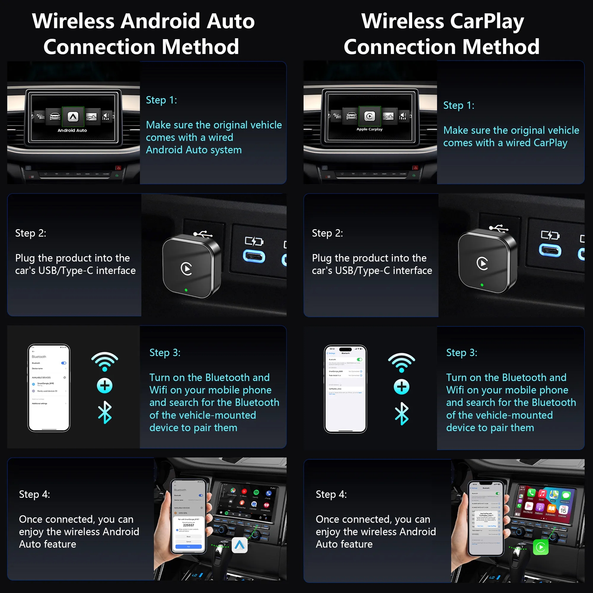 2 In 1 Wireless CarPlay And Android Auto Adapter 9