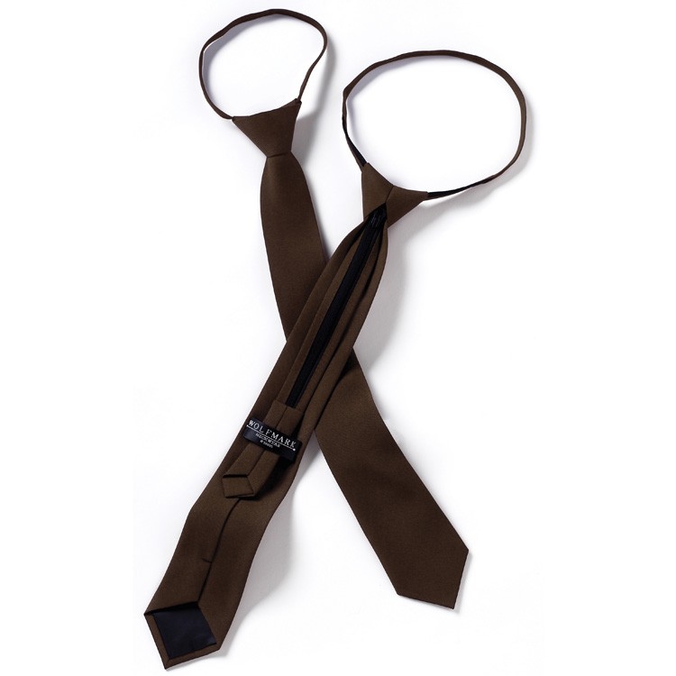 Brown Polyester Poplin Zipper Neck Tie 2