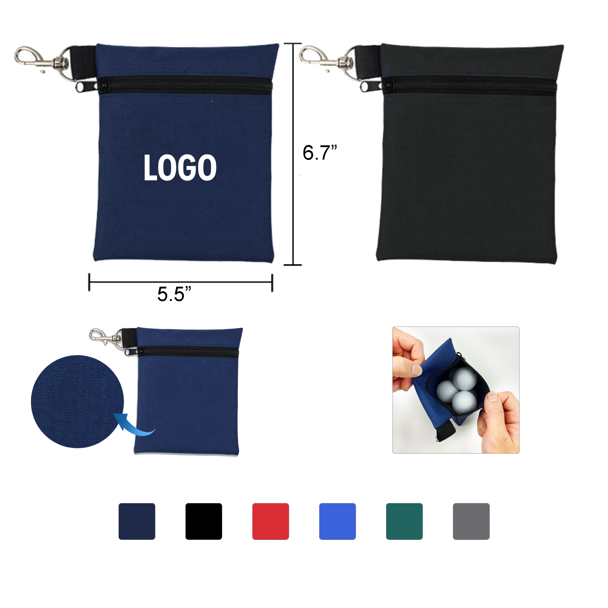 Golf Ball Zipper Pouch with Clip 2