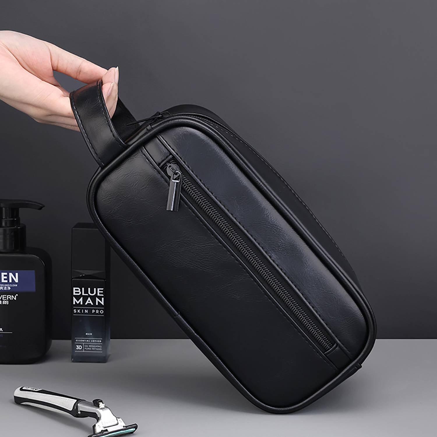 Men's Large Capacity PU Leather Travel Toiletry Bag 5
