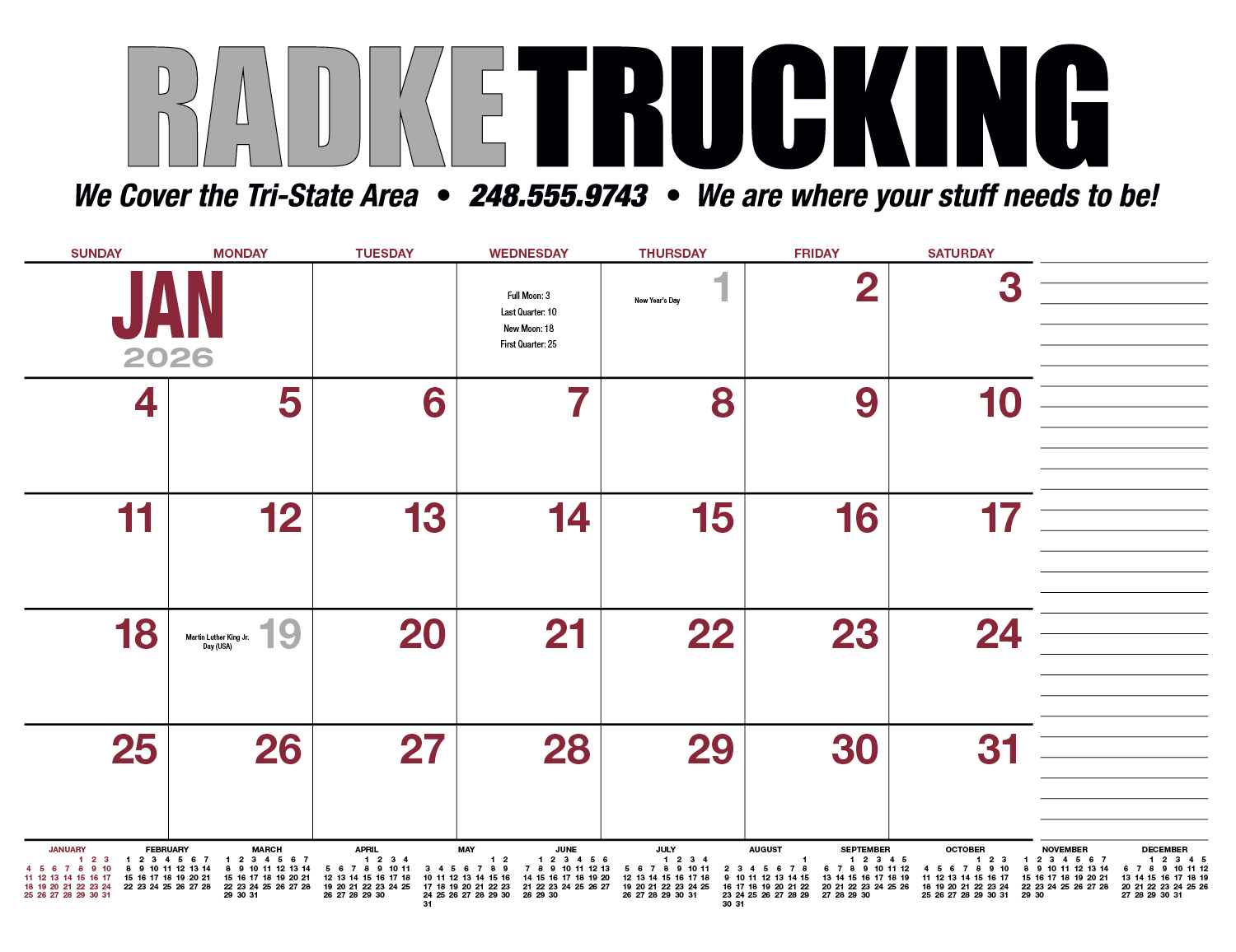 HotLine® Products 13-Month Desk Pad Calendar 42