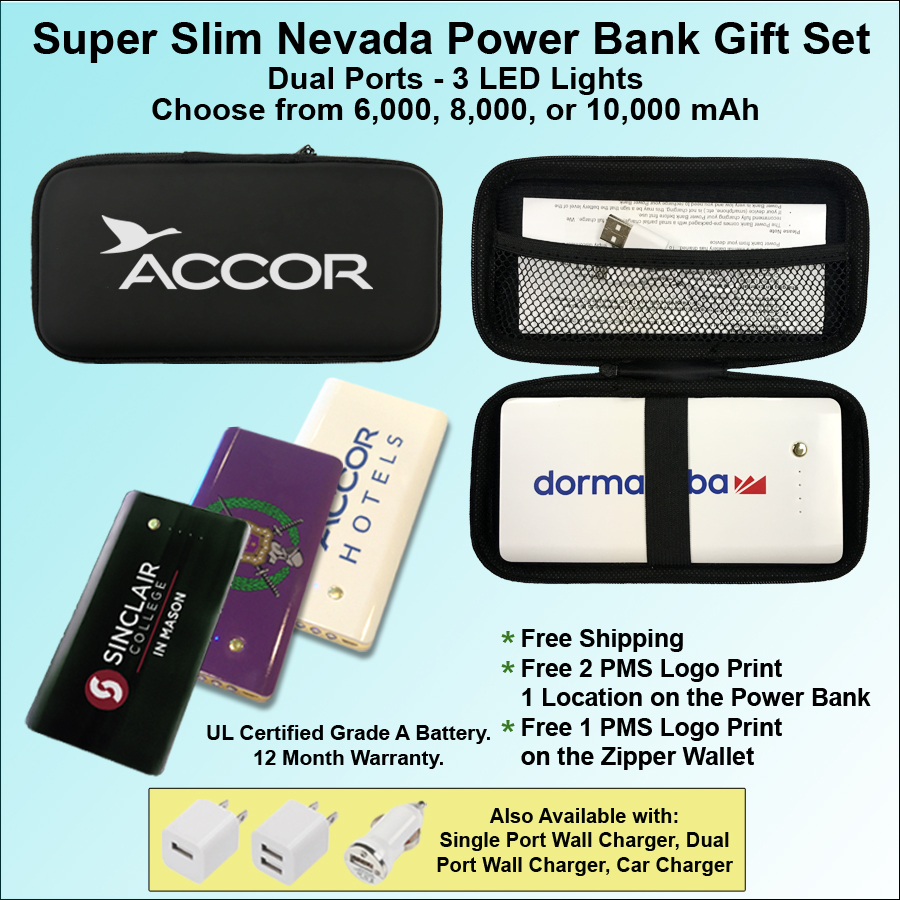 Nevada Rubberized Finish Power Bank Zipper Wallet Set 6000 mAh
