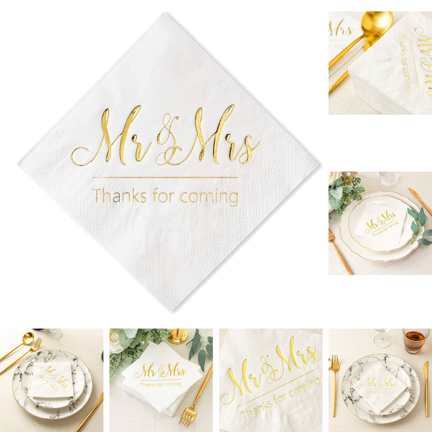 Mr and Mrs Gold Cocktail Beverage Dessert Napkins