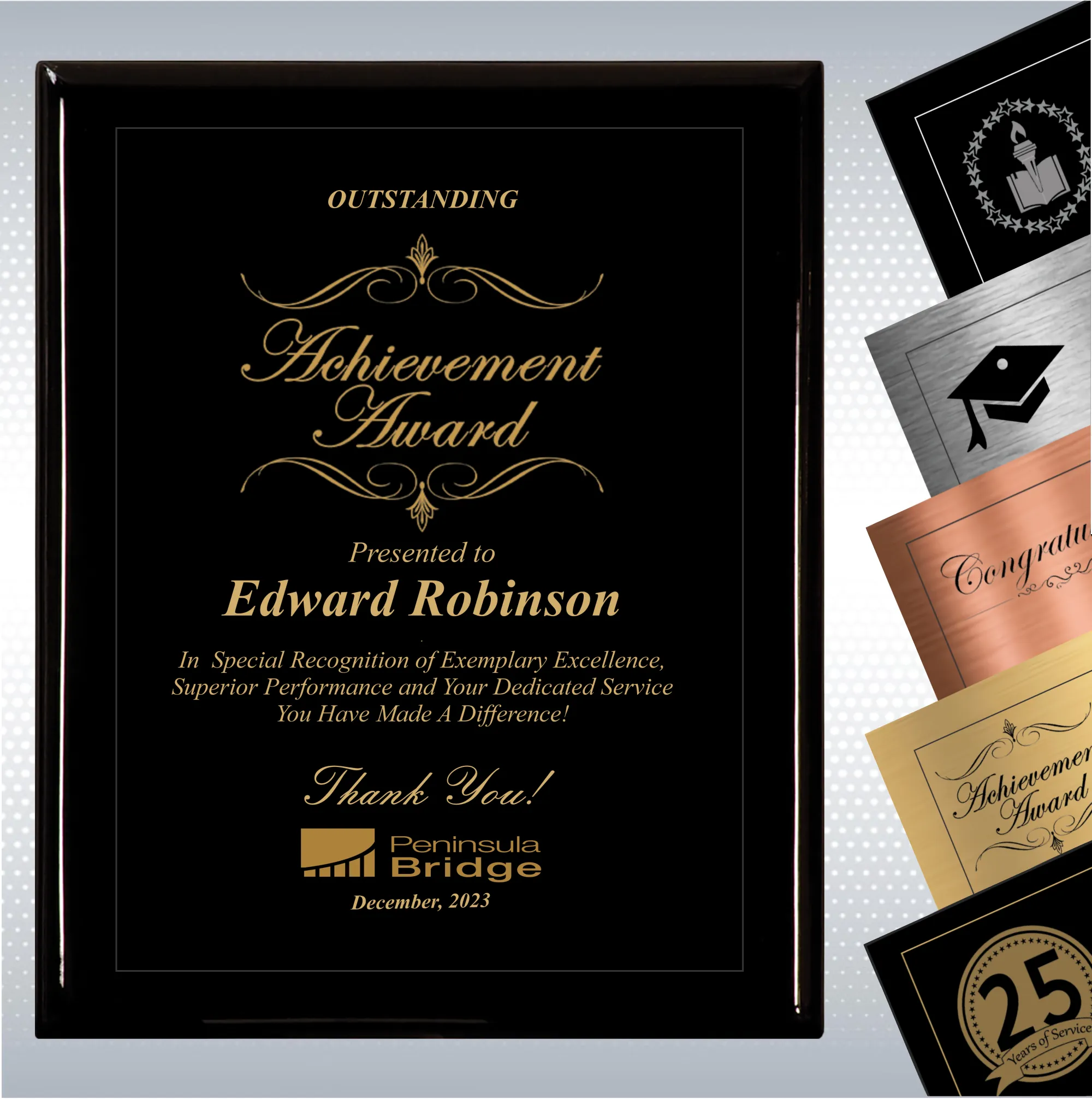 Black Piano Finish Wood Excellence, Achievement Plaque 6
