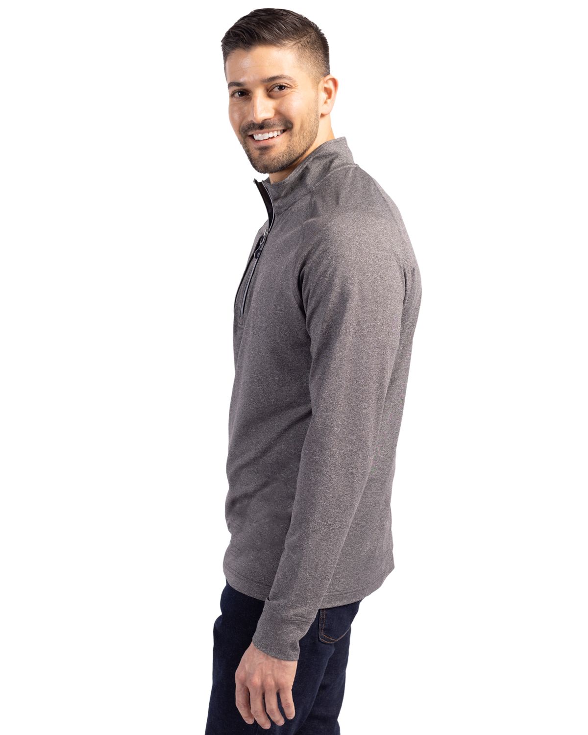 Cutter & Buck Adapt Recycled Soft Knit Stretch Mens Big & Tall Heathered Quarter Zip Pullover Big & Tall 39