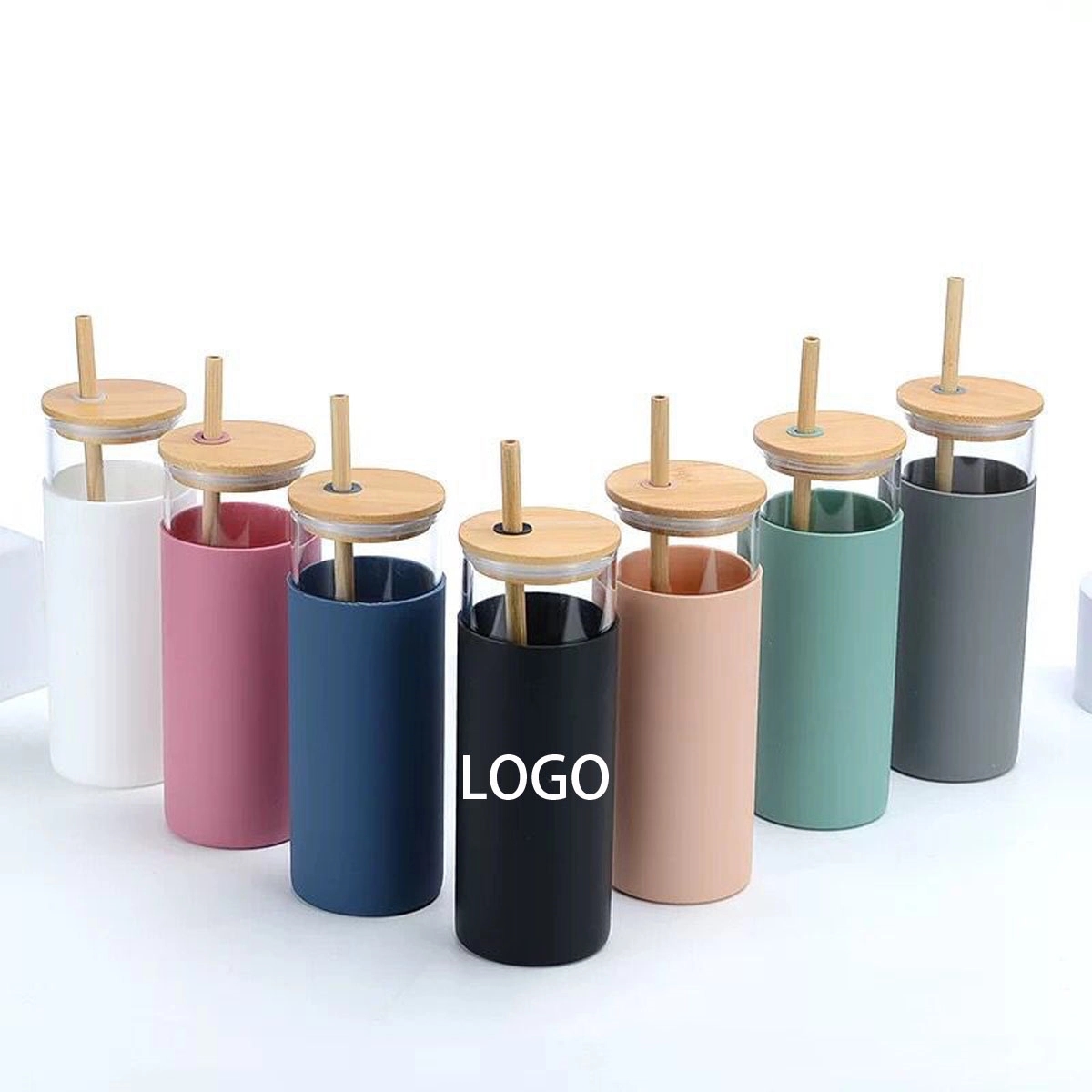 20Oz Custom Logo Glass Cup With Silicone Sleeve And Straw 6