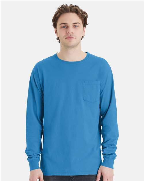 Unisex Garment-Dyed Long Sleeve T-Shirt With a Pocket - GDH250 24