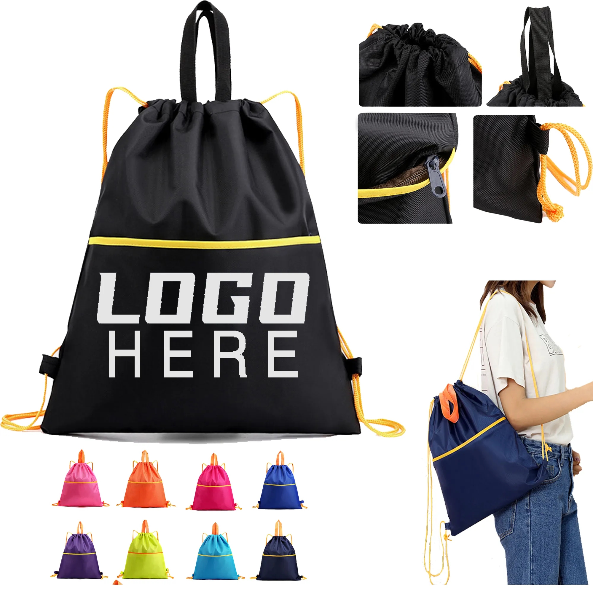 Waterproof Sport Polyester Drawstring Backpack MOQ50pcs