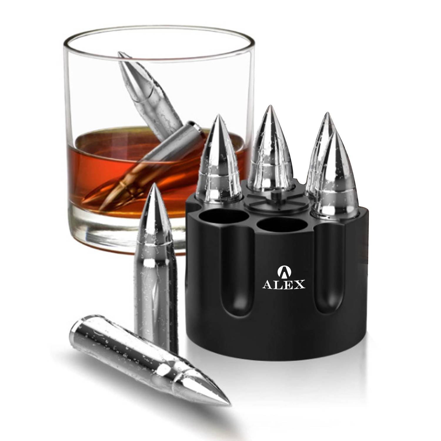 Stainless Steel Bullet Ice Cube Set For Whiskey 3