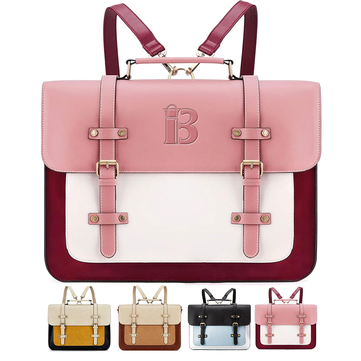 Large Capacity PU Leather Laptop Bag Backpack 4