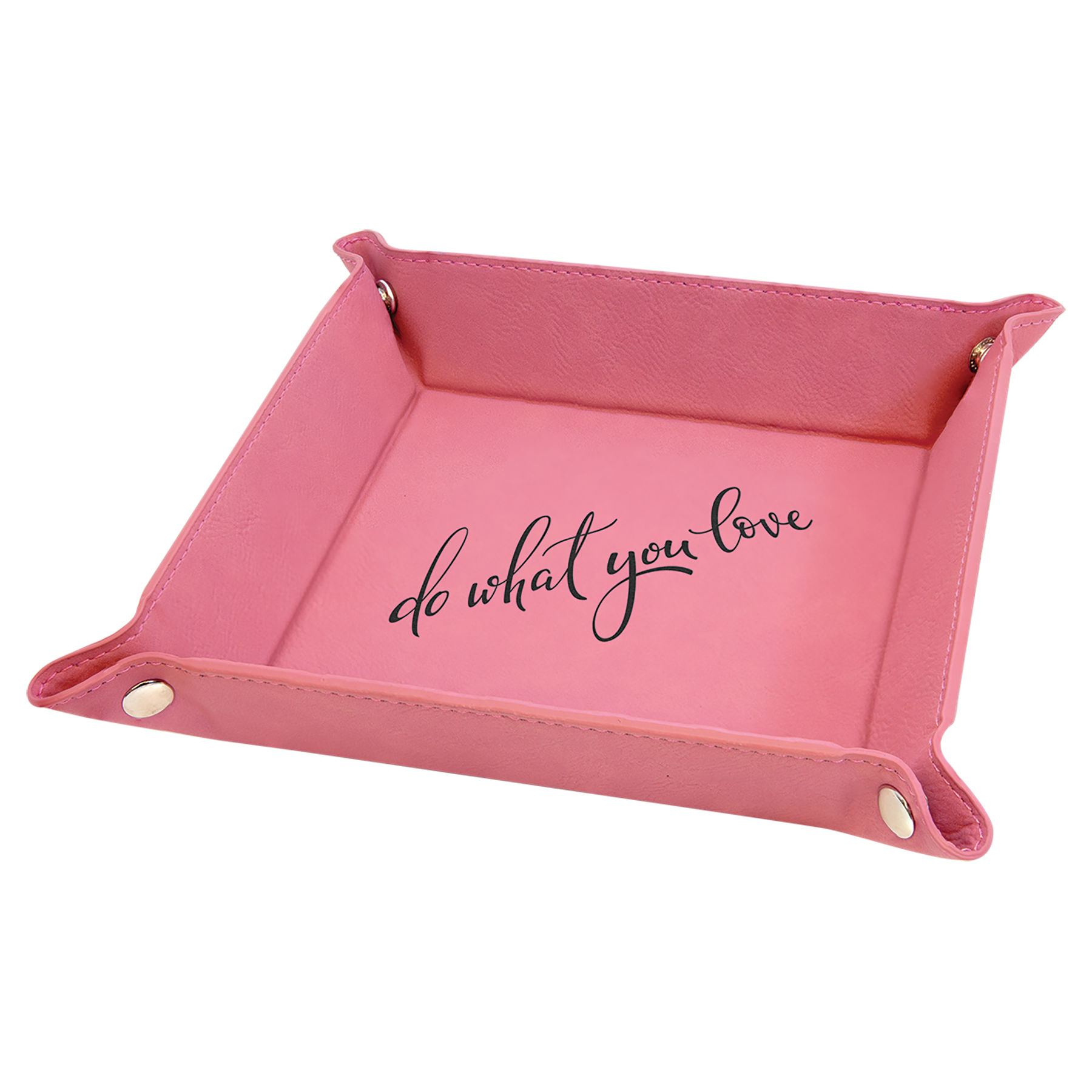 6" x 6" Pink Leatherette Snap Up Tray with Silver Snaps 2