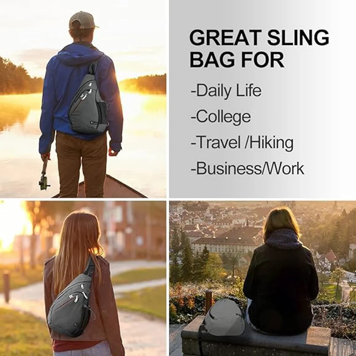 Adjustable Large Capacity Walking Hiking Crossbody Sling Bag 3