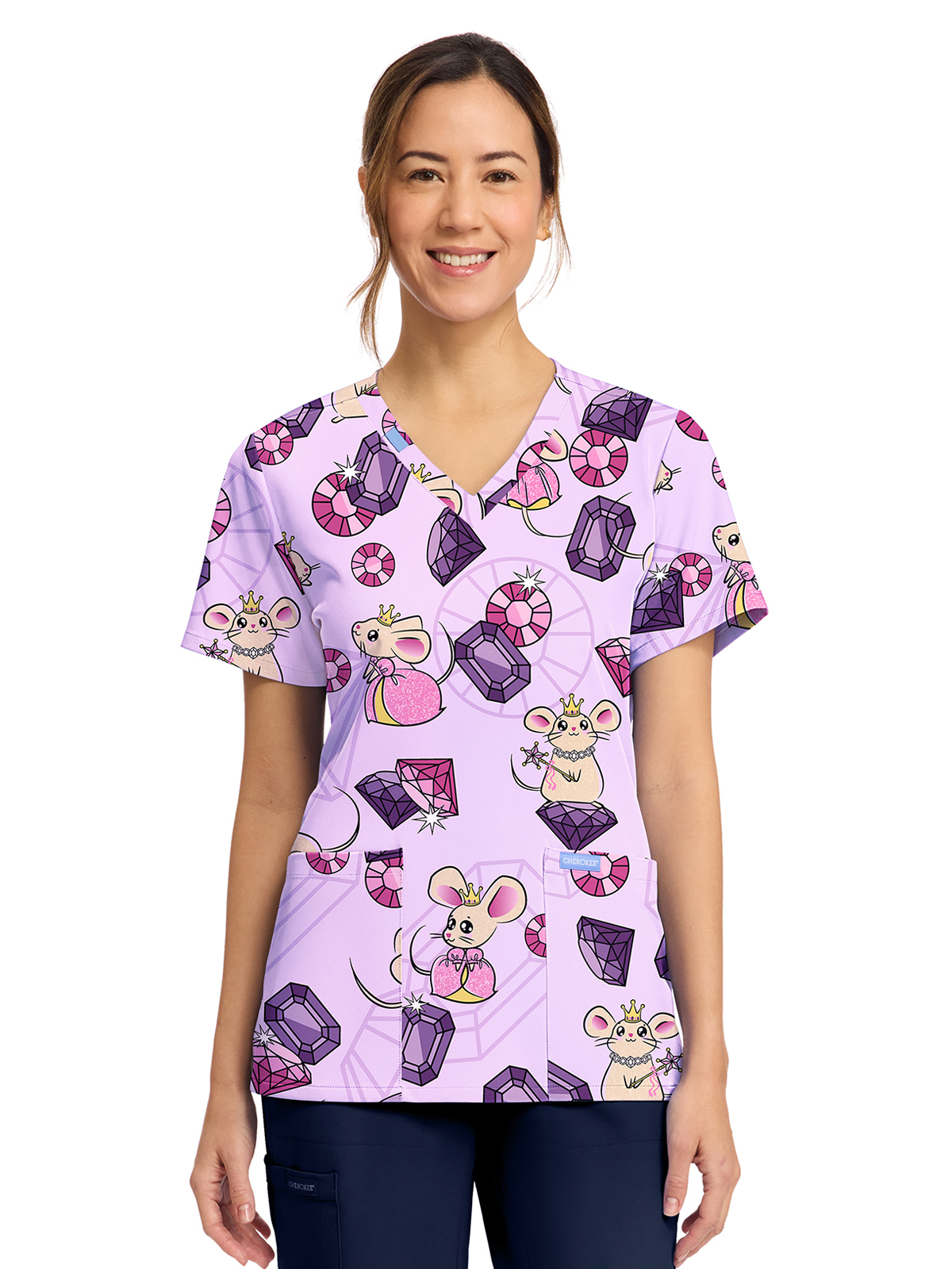 Cherokee - Genuine - Women's 2-Pocket Print V-Neck Scrub Top 9