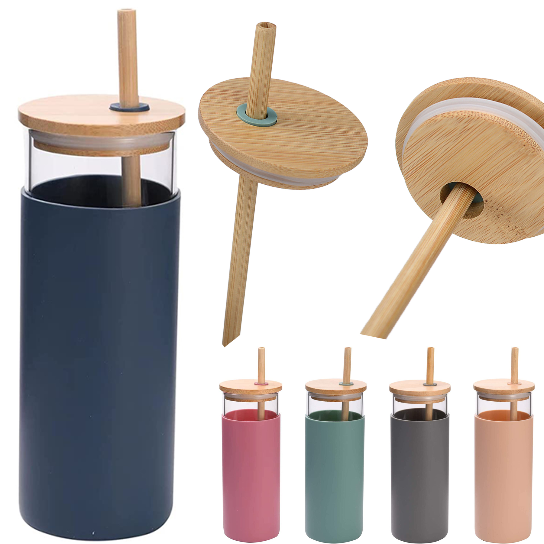 20oz Glass Tumbler With Bamboo Lid and Straw 2