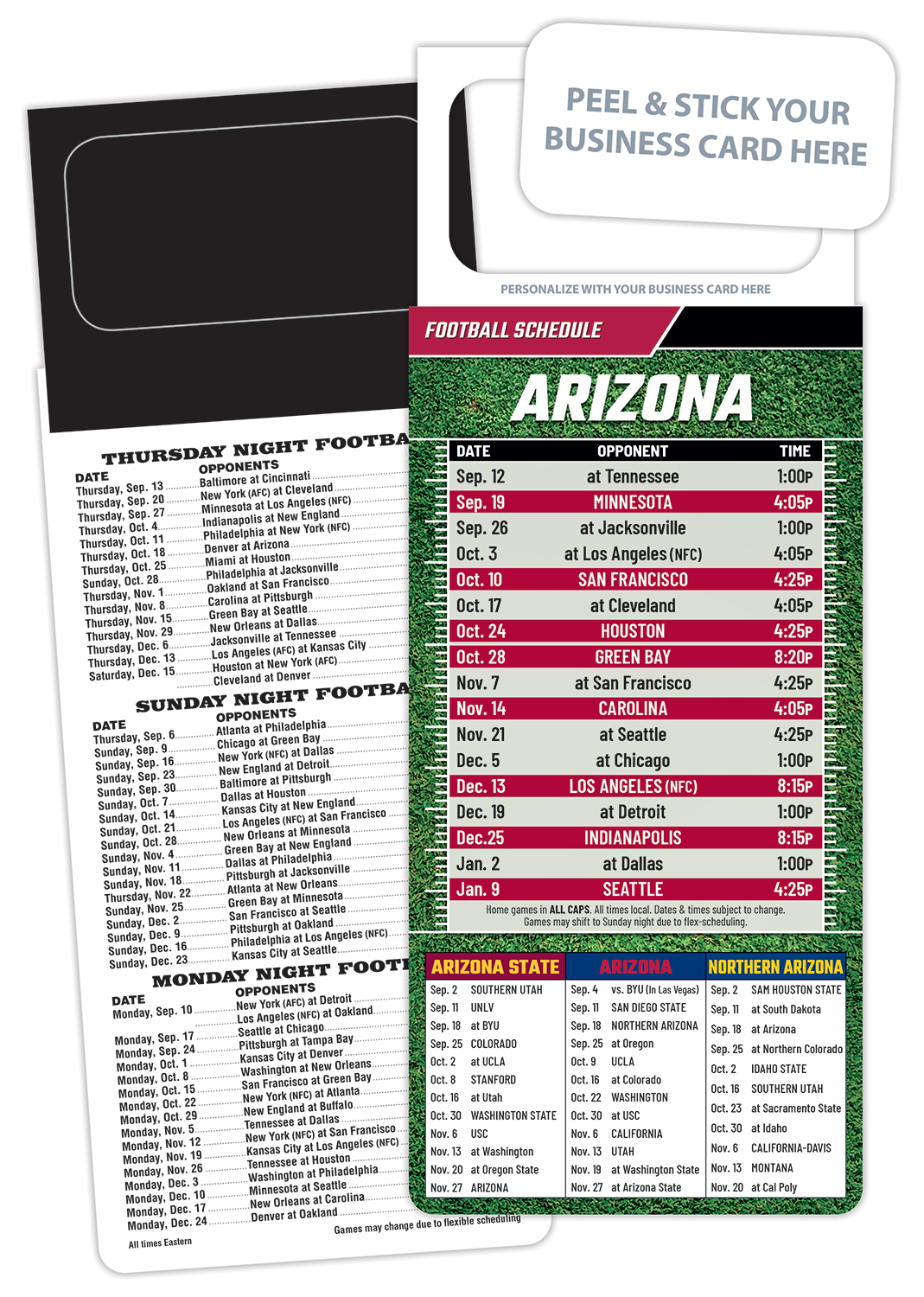 Pro Football Schedule Magnet - Peel and Stick Business Card (3.5x9)
