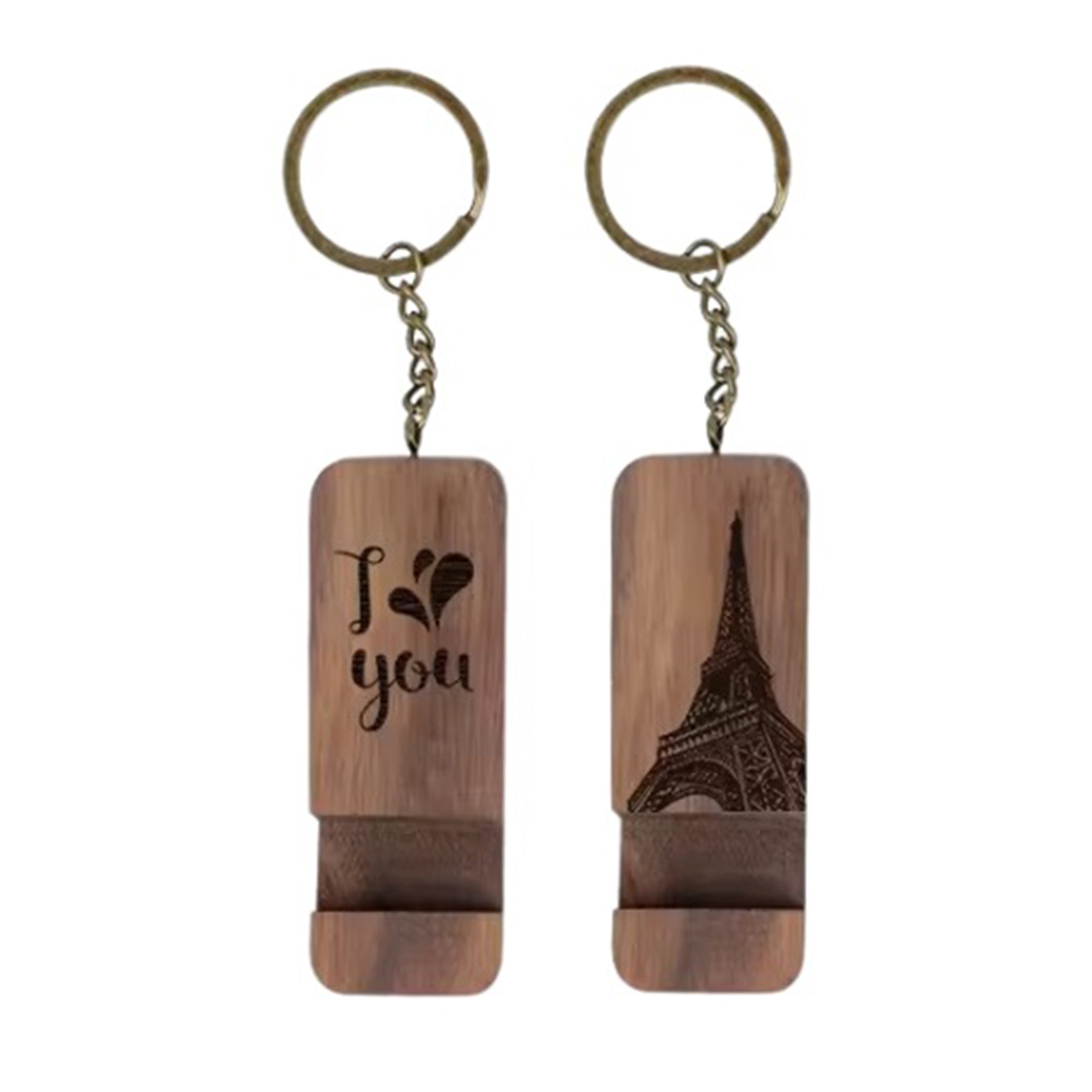 2-in-1 Wooden Phone Holder Keychain 7