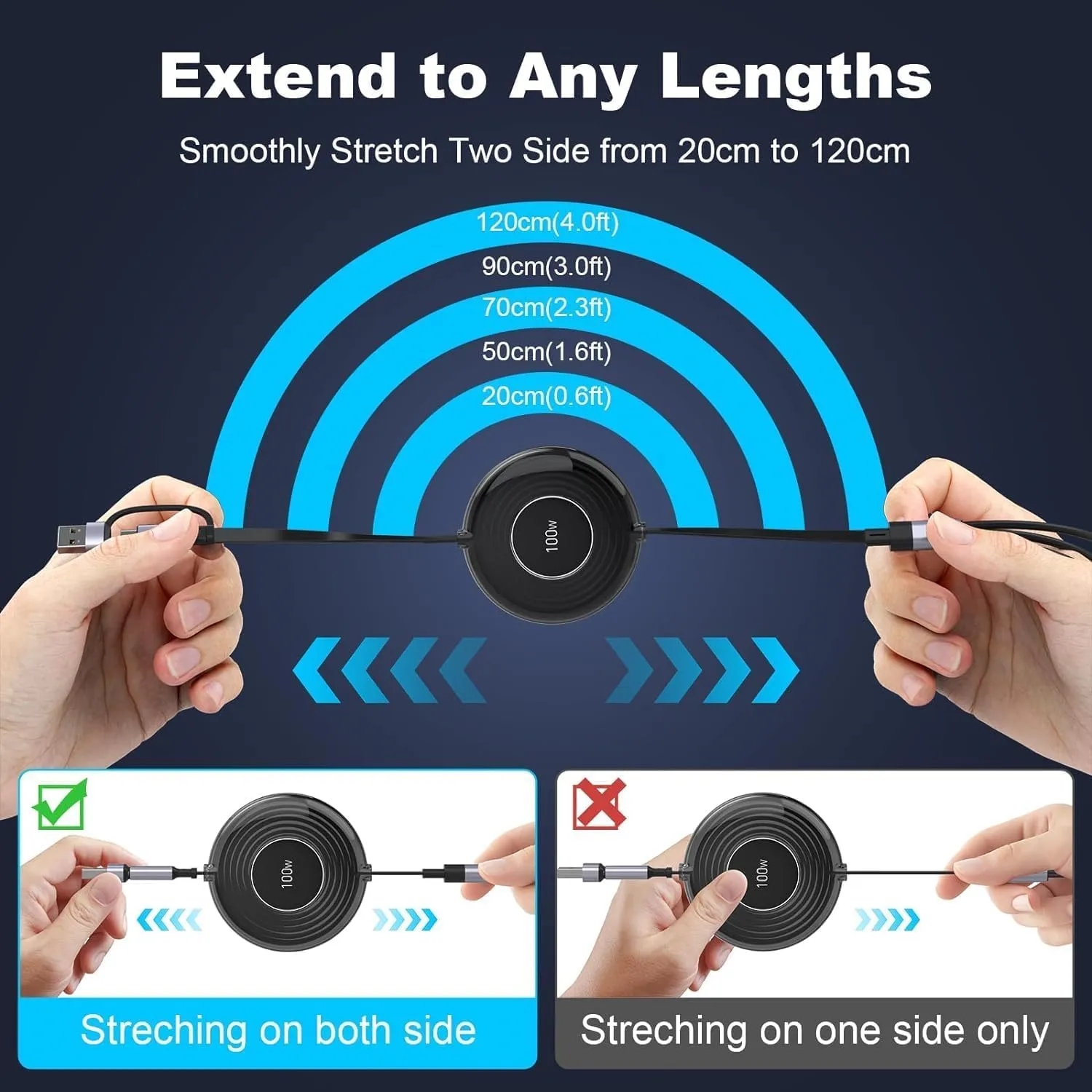 5 in 1 100W Multi Retractable Charging Cable 2
