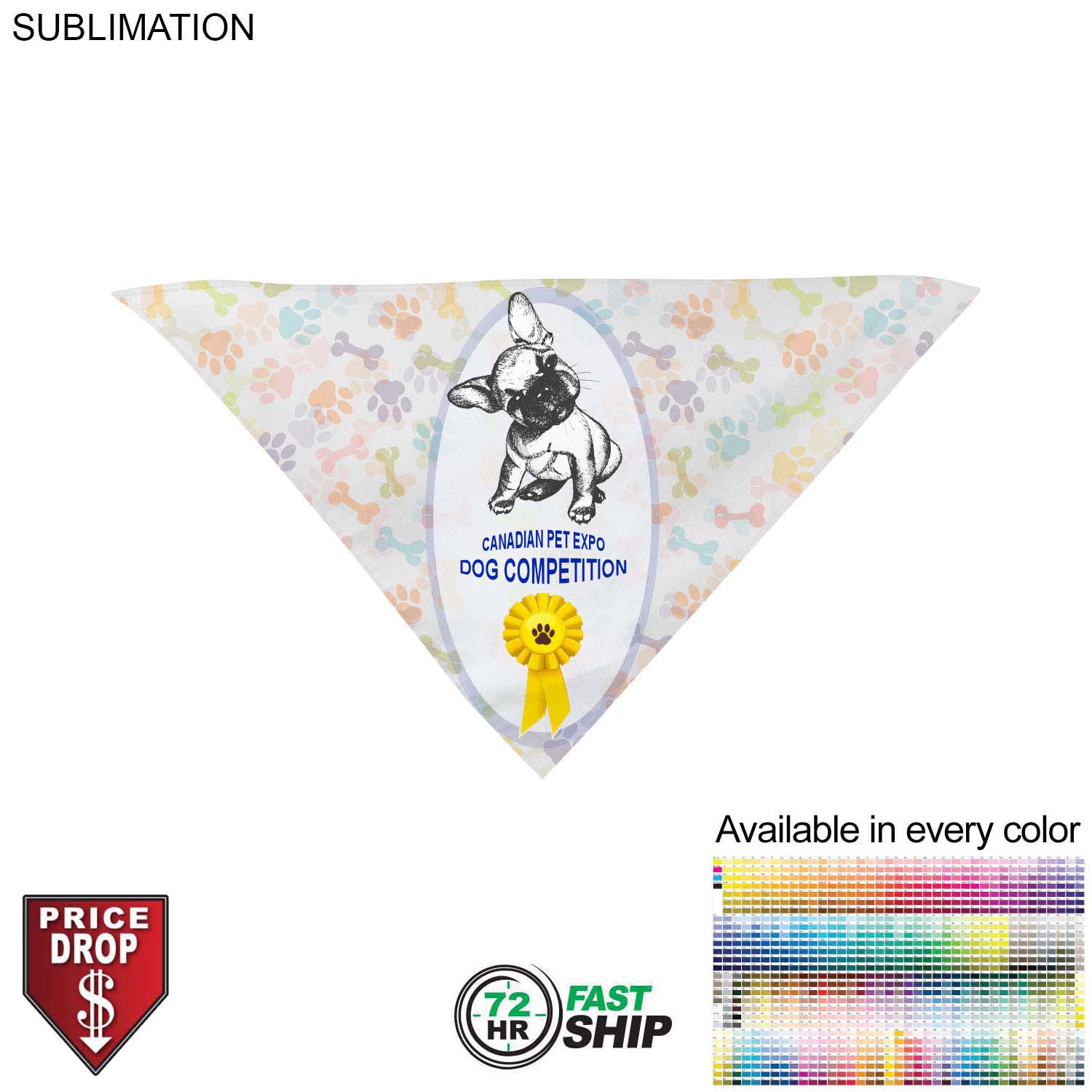 72 Hr Fast Ship - Large Dog Bandana, 32x22x22, Stitched Edges, Sublimated Edge to Edge 4