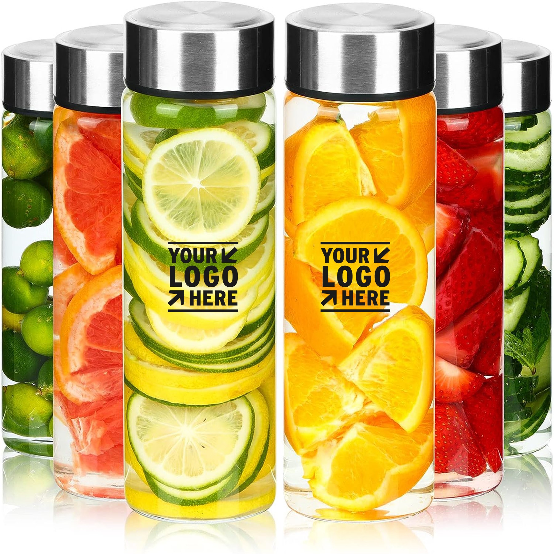 6pcs 16oz Glass Juice Water Shaker Bottle With Stainless Steel Lid 3