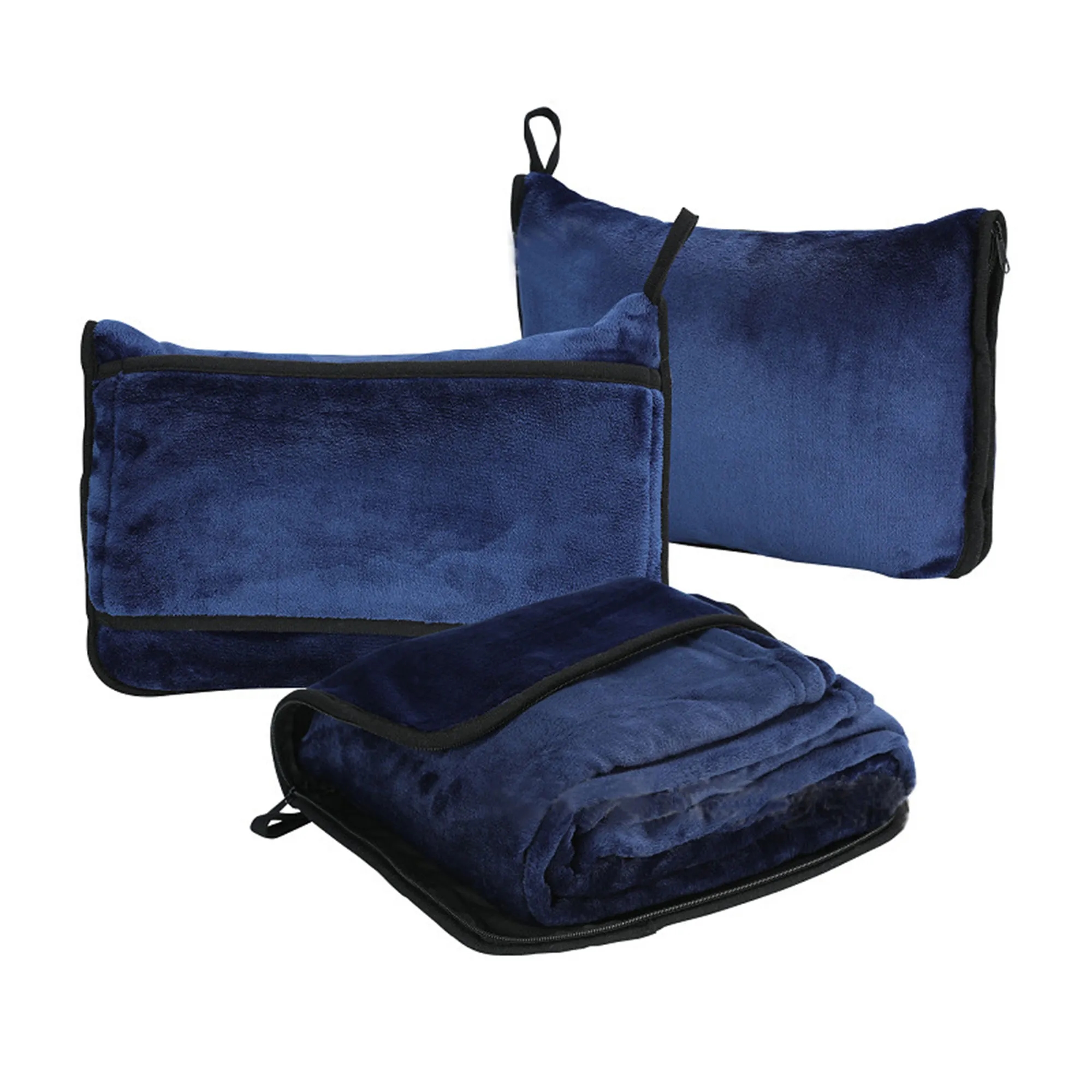 MOQ 30 Flannel Folding Travel Pillow Zipper Blanket 7