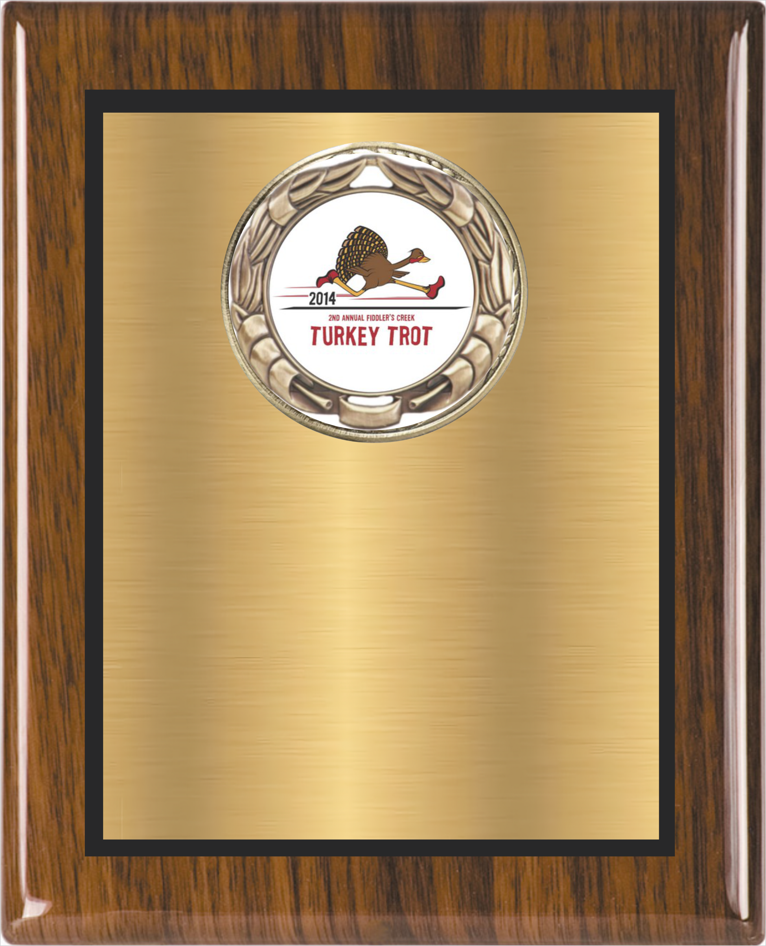 Walnut Piano Wood Plaque w/ Medallion Over Double Plate 8